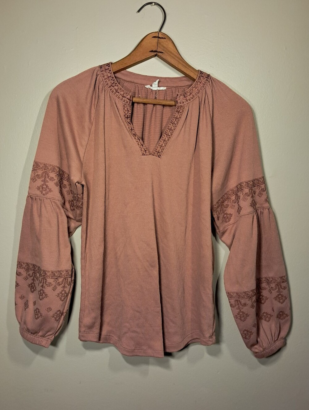 Maurices Dusty Rose Embroidered Peasant Blouse